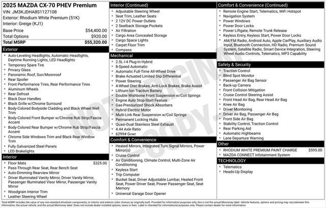 new 2025 Mazda CX-70 PHEV car, priced at $55,279