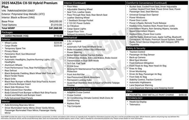 new 2025 Mazda CX-50 Hybrid car, priced at $41,443