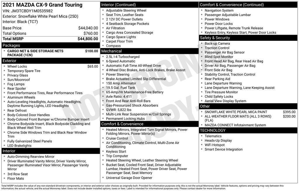 used 2021 Mazda CX-9 car, priced at $27,949