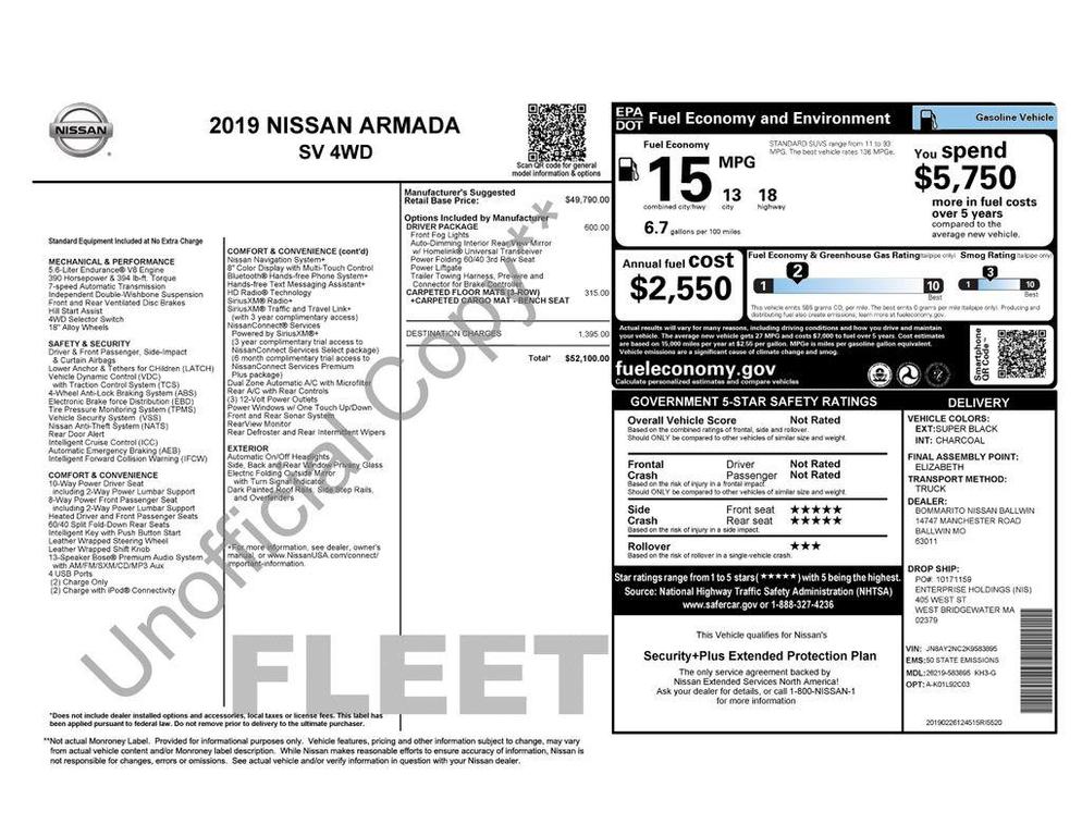 used 2019 Nissan Armada car, priced at $16,263