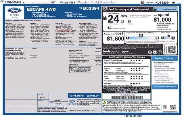 used 2019 Ford Escape car, priced at $15,604