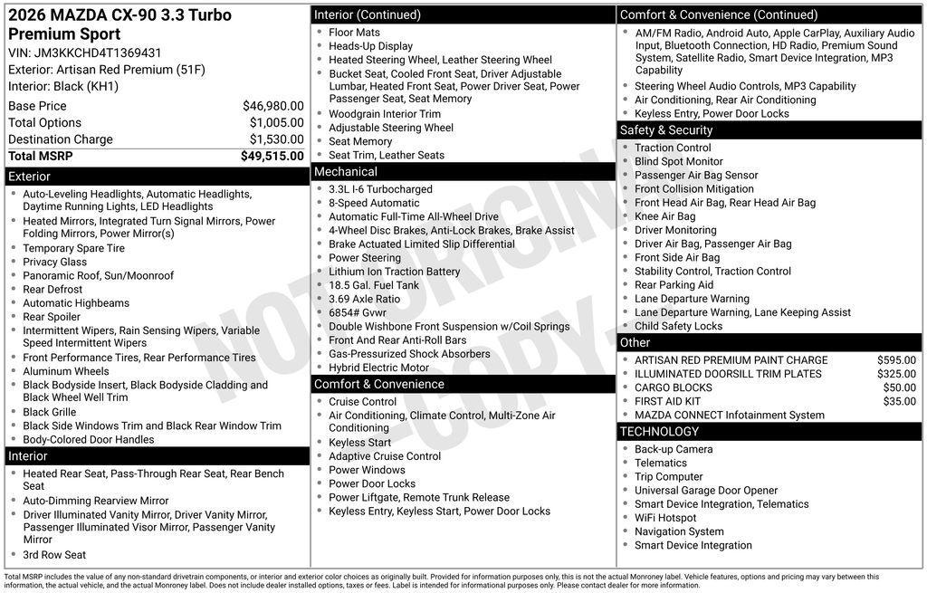 new 2026 Mazda CX-90 car, priced at $48,712