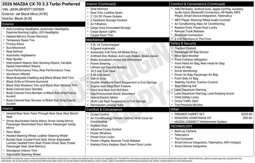 new 2026 Mazda CX-70 car, priced at $44,195