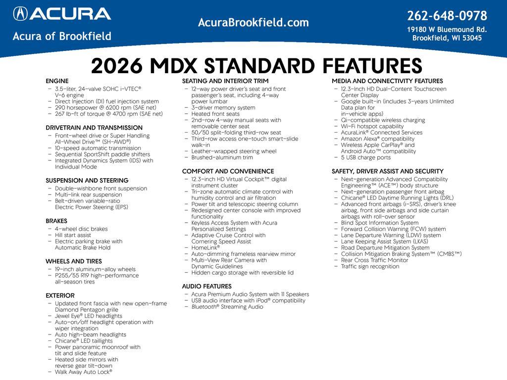 new 2026 Acura MDX car, priced at $55,950