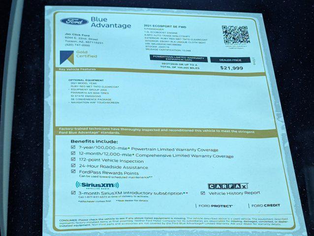 used 2021 Ford EcoSport car, priced at $21,999