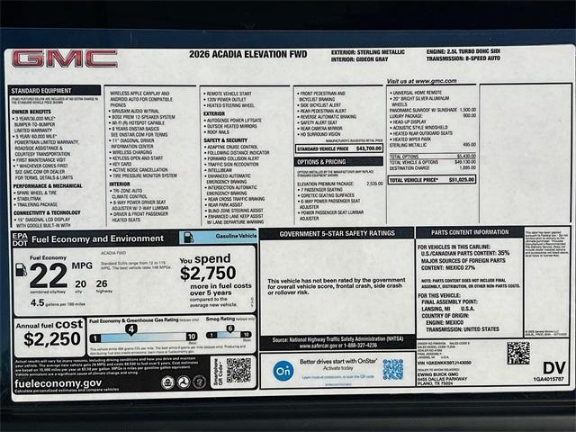 new 2026 GMC Acadia car, priced at $48,543
