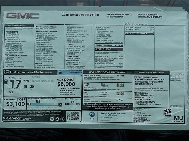 new 2025 GMC Yukon car, priced at $70,610