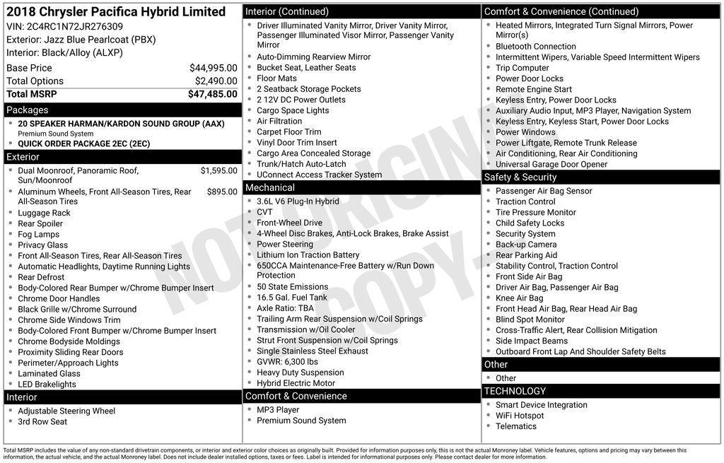 used 2018 Chrysler Pacifica Hybrid car, priced at $16,995
