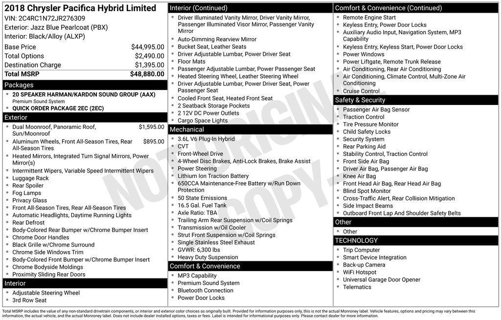 used 2018 Chrysler Pacifica Hybrid car, priced at $13,750