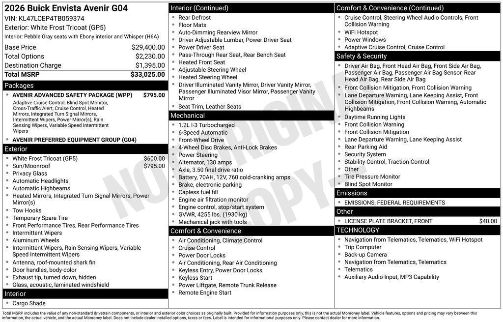 new 2026 Buick Envista car, priced at $31,733