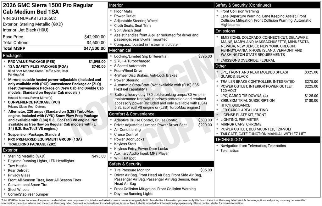 new 2026 GMC Sierra 1500 car, priced at $44,745