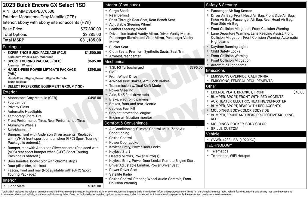 new 2023 Buick Encore GX car, priced at $22,821