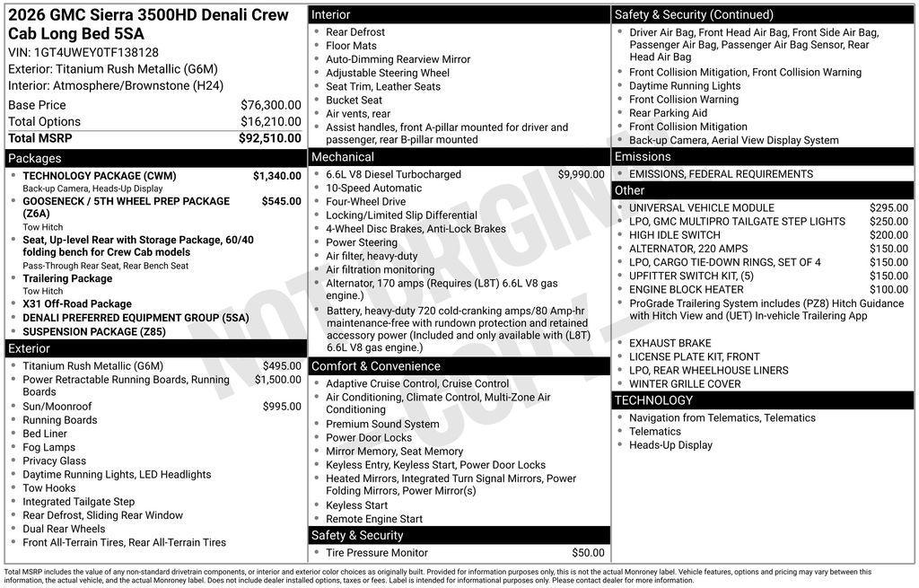 new 2026 GMC Sierra 3500 car, priced at $92,074