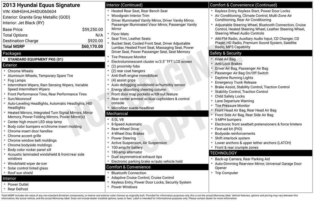 used 2013 Hyundai Equus car, priced at $7,225