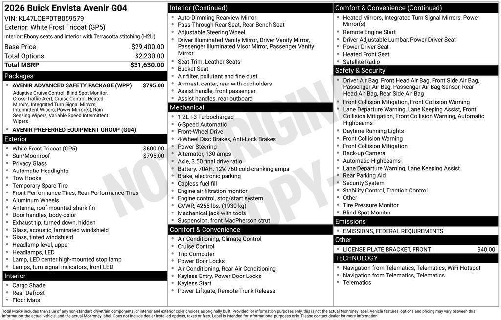 new 2026 Buick Envista car, priced at $32,985