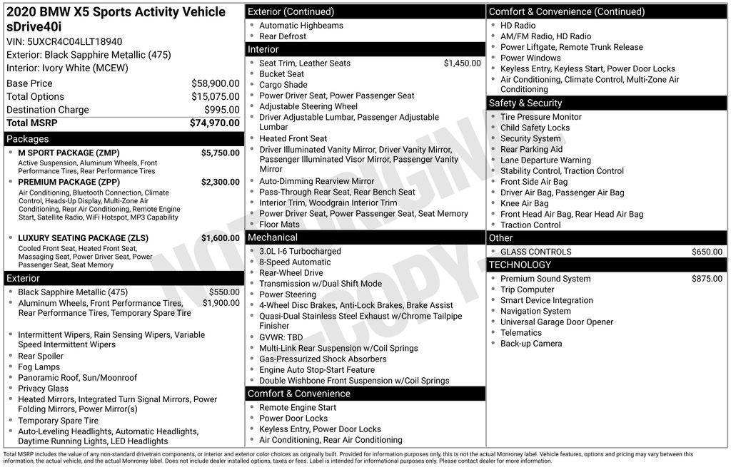 used 2020 BMW X5 car, priced at $27,800