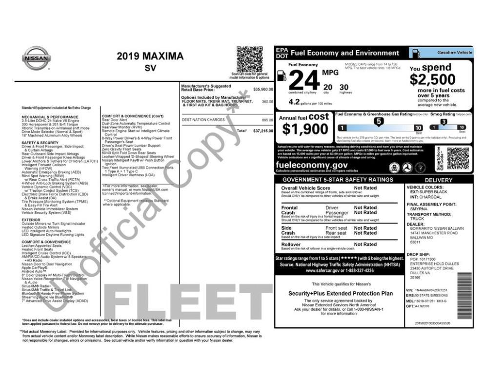 used 2019 Nissan Maxima car, priced at $18,900