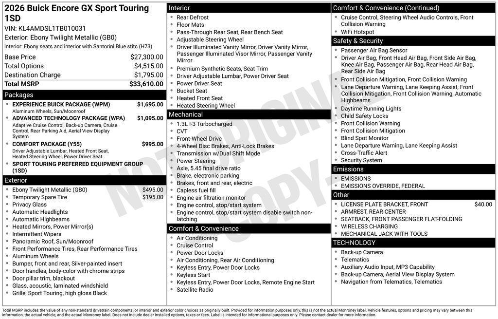 new 2026 Buick Encore GX car, priced at $31,243