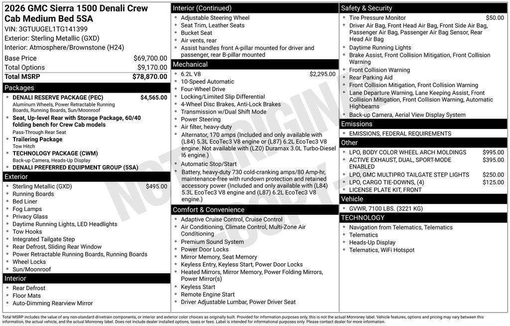 new 2026 GMC Sierra 1500 car, priced at $79,215