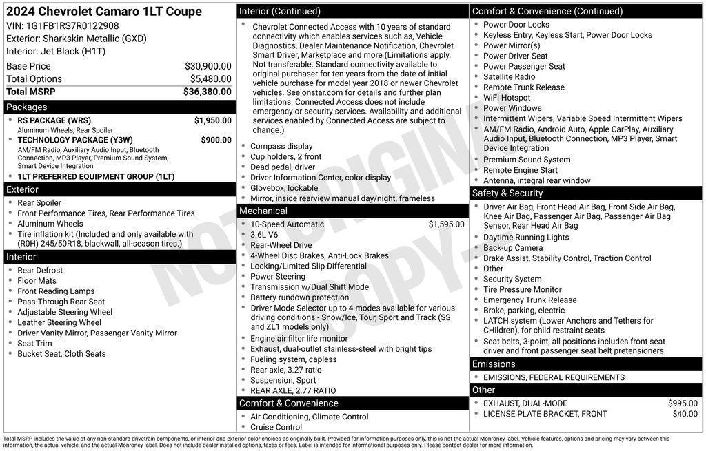 used 2024 Chevrolet Camaro car, priced at $32,800