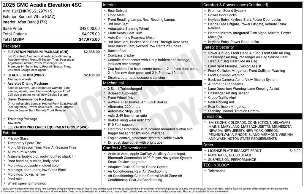 new 2025 GMC Acadia car, priced at $49,430