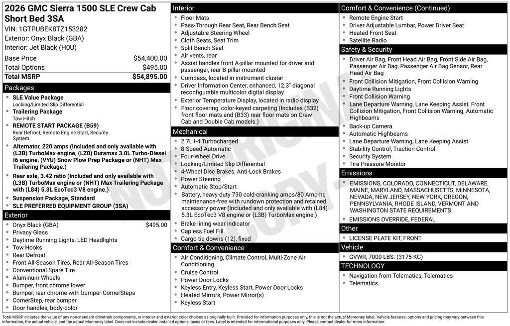 new 2026 GMC Sierra 1500 car, priced at $50,095