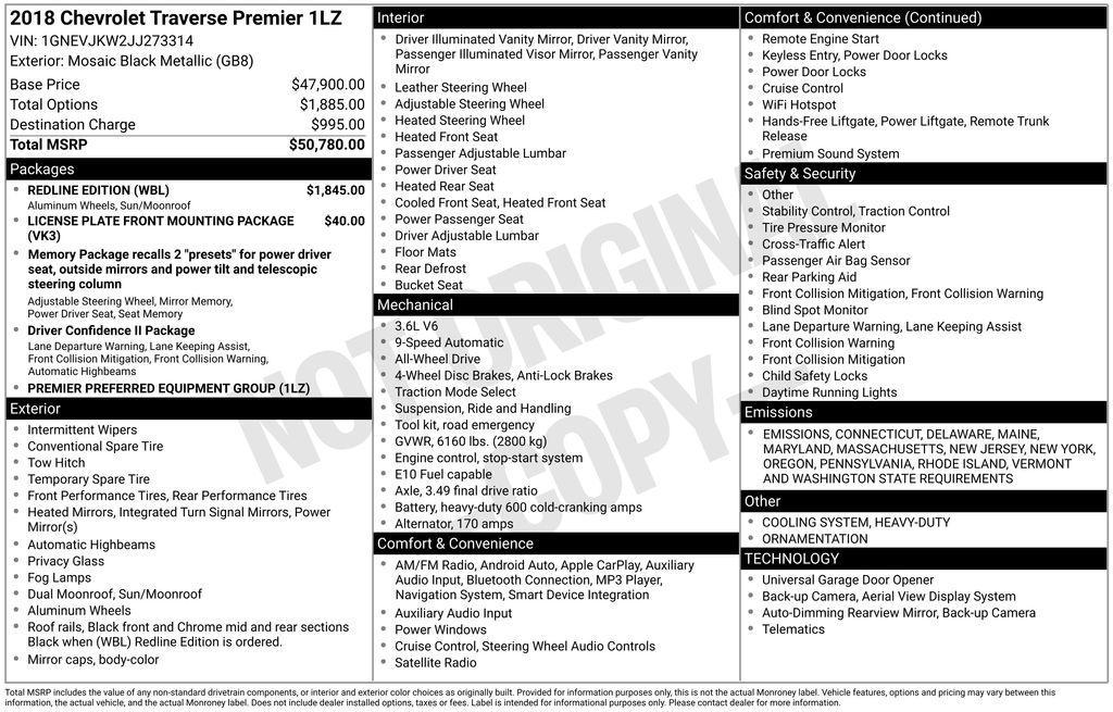 used 2018 Chevrolet Traverse car, priced at $20,000