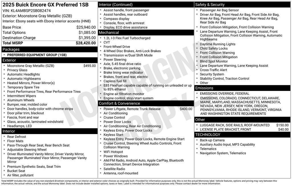 new 2025 Buick Encore GX car, priced at $27,812