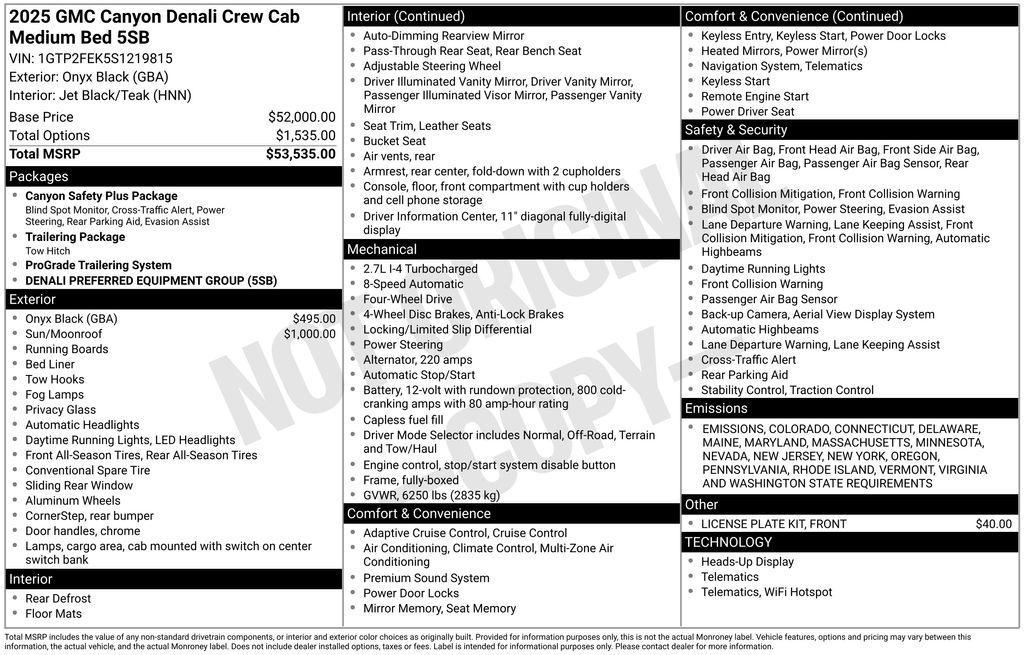new 2025 GMC Canyon car, priced at $55,190
