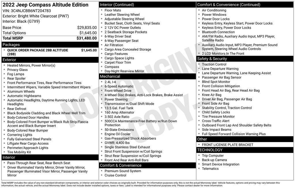 used 2022 Jeep Compass car, priced at $22,000