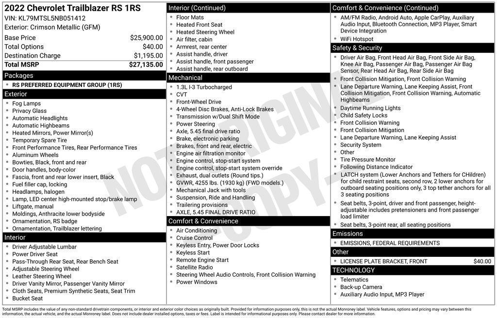used 2022 Chevrolet TrailBlazer car, priced at $24,500
