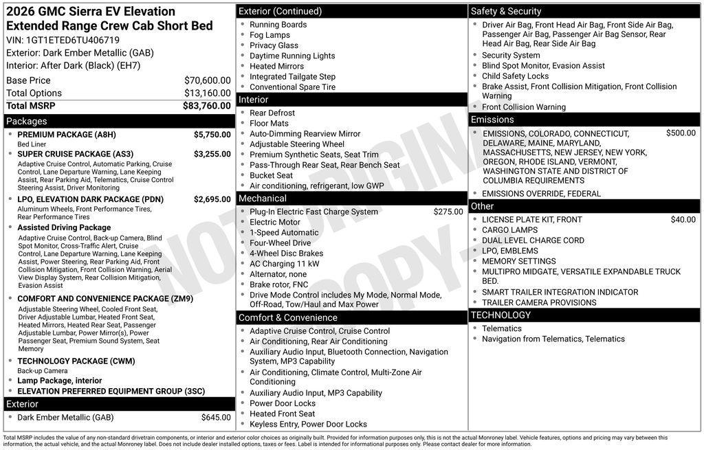 new 2026 GMC Sierra EV car, priced at $85,815