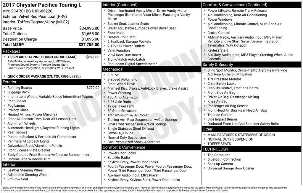 used 2017 Chrysler Pacifica car, priced at $13,000