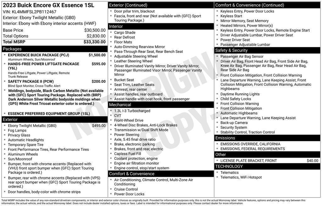 new 2023 Buick Encore GX car, priced at $25,255
