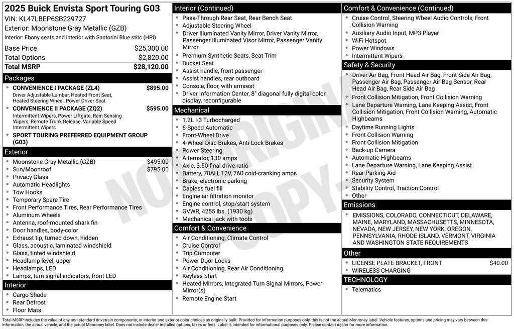 new 2025 Buick Envista car, priced at $29,475