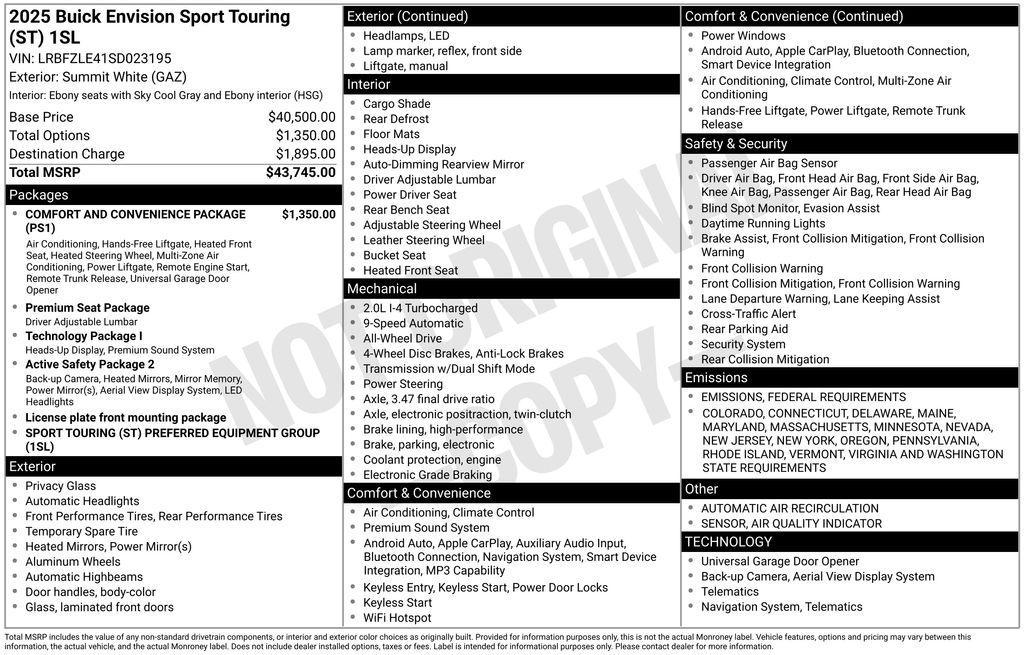 new 2025 Buick Envision car, priced at $36,590