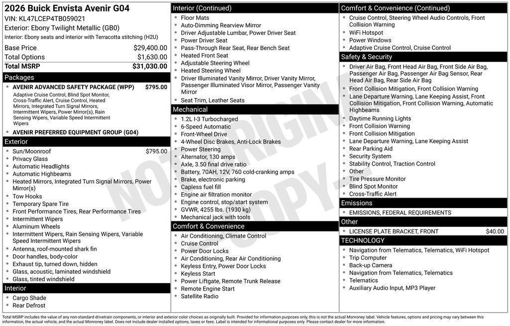 new 2026 Buick Envista car, priced at $31,323