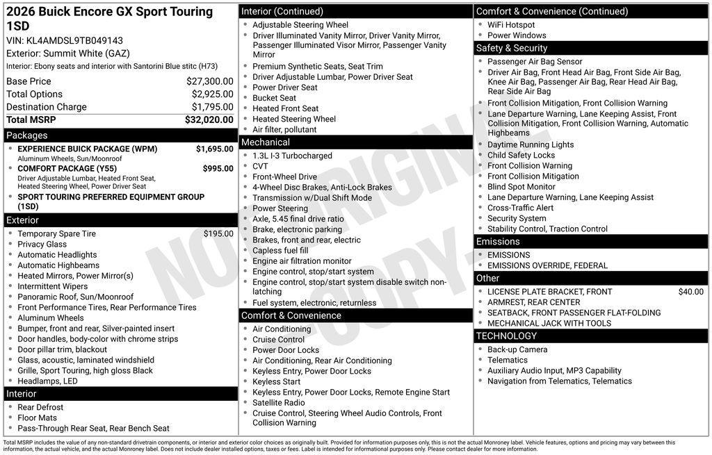new 2026 Buick Encore GX car, priced at $30,861