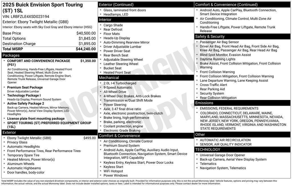 new 2025 Buick Envision car, priced at $36,505