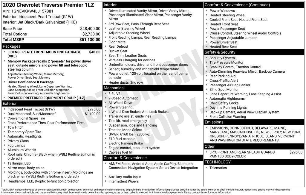used 2020 Chevrolet Traverse car, priced at $28,995