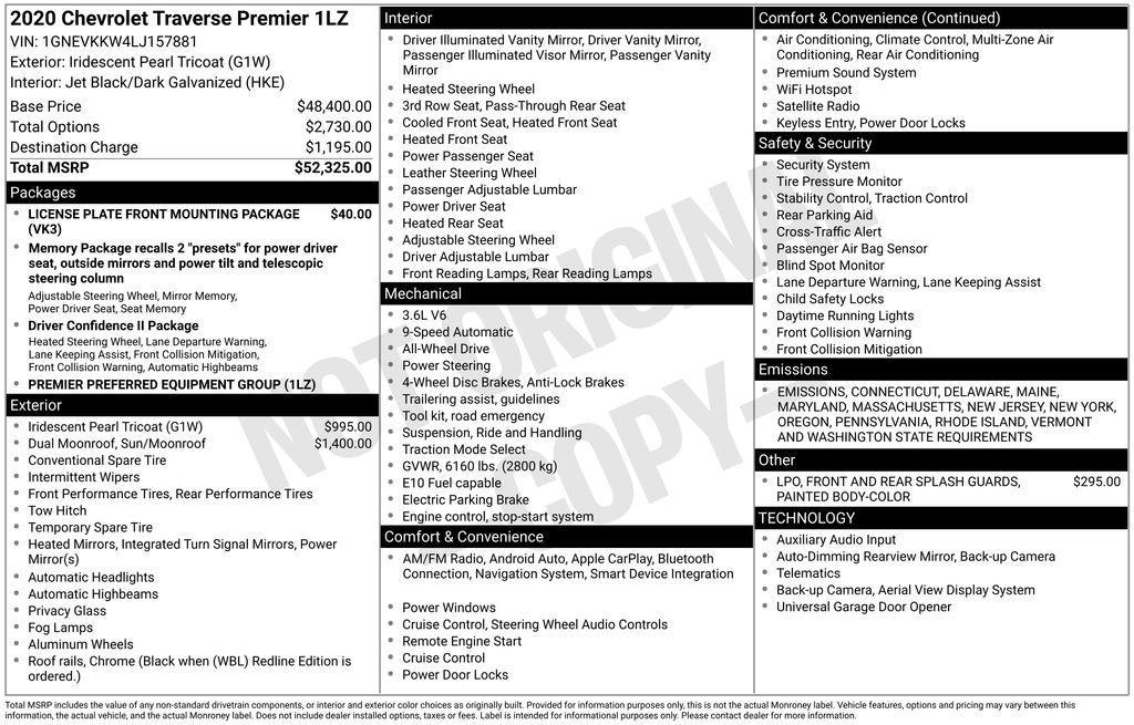 used 2020 Chevrolet Traverse car, priced at $23,000