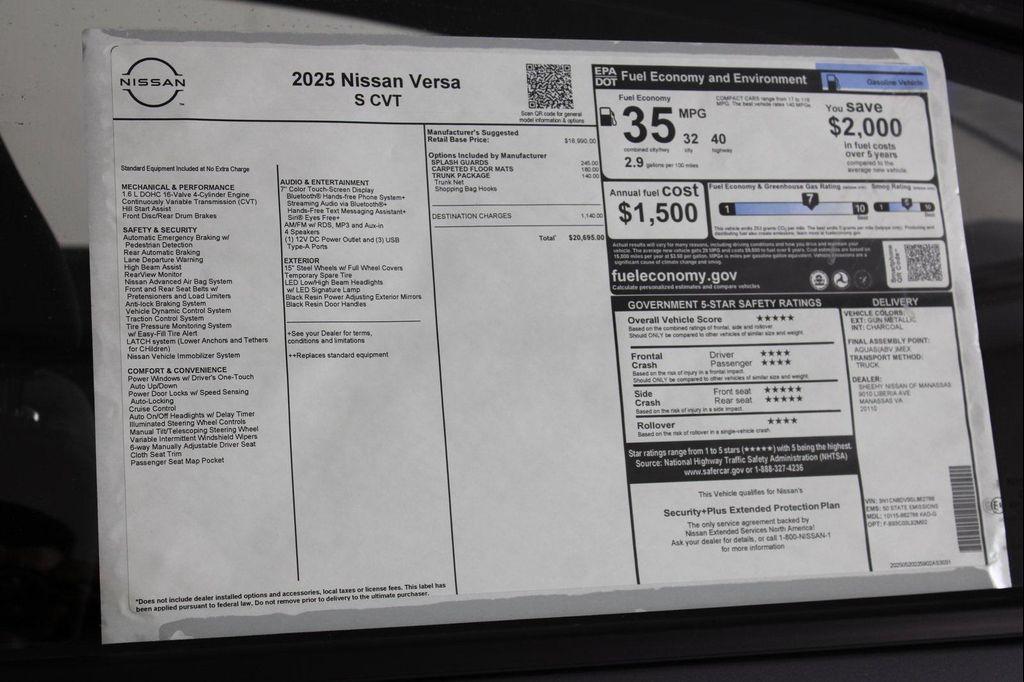 new 2025 Nissan Versa car, priced at $18,930