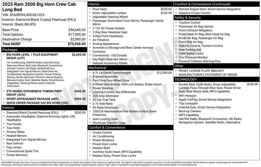 new 2025 Ram 3500 car, priced at $66,261