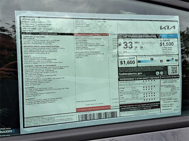 new 2025 Kia K4 car, priced at $24,500