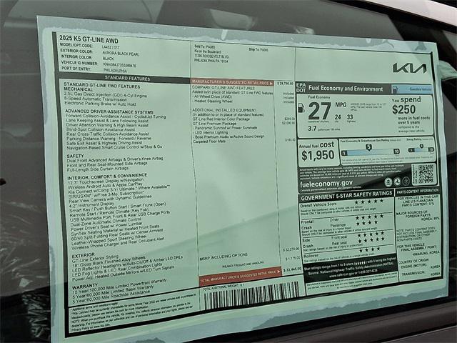 new 2025 Kia K5 car, priced at $33,445