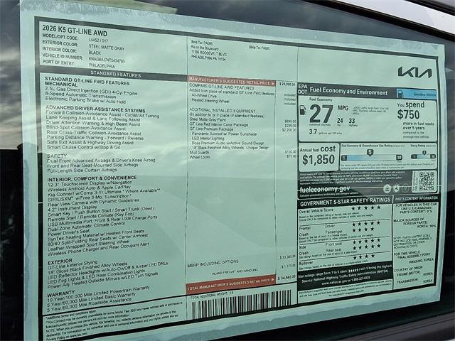 new 2026 Kia K5 car, priced at $34,560