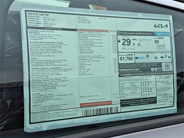 new 2026 Kia K5 car, priced at $31,470