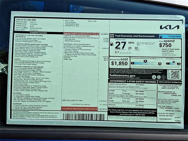 new 2026 Kia K5 car, priced at $33,725