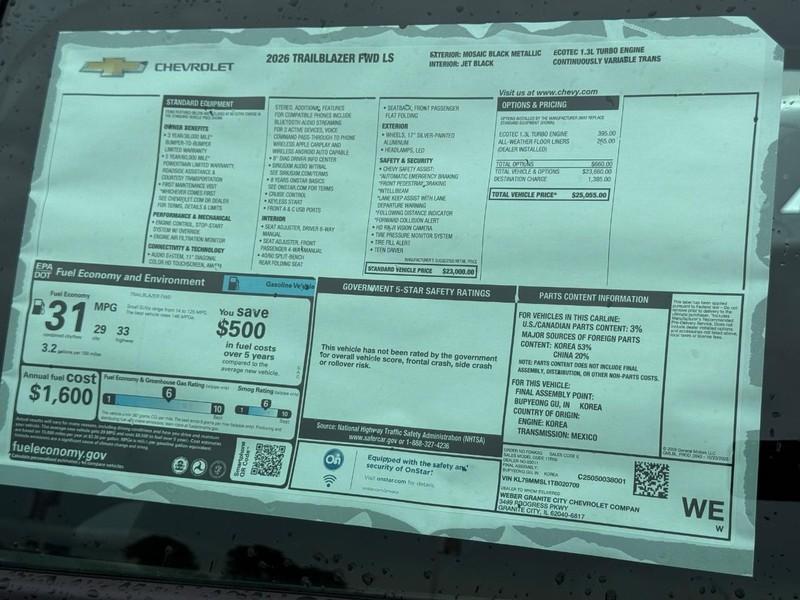 new 2026 Chevrolet TrailBlazer car, priced at $23,305