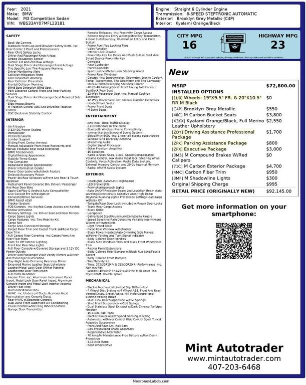 used 2021 BMW M3 car, priced at $74,900